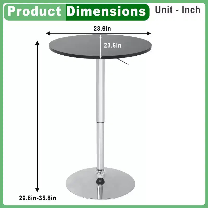 Table de bar avec base chromée élégante et plateau noir, parfaite pour la salle à manger ou la cuisine, Noir