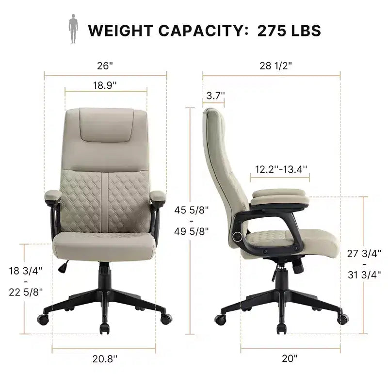 Chaise de bureau en cuir PU, 28,50 P x 26,00 L x 45,63 à 49,63 H, Gris