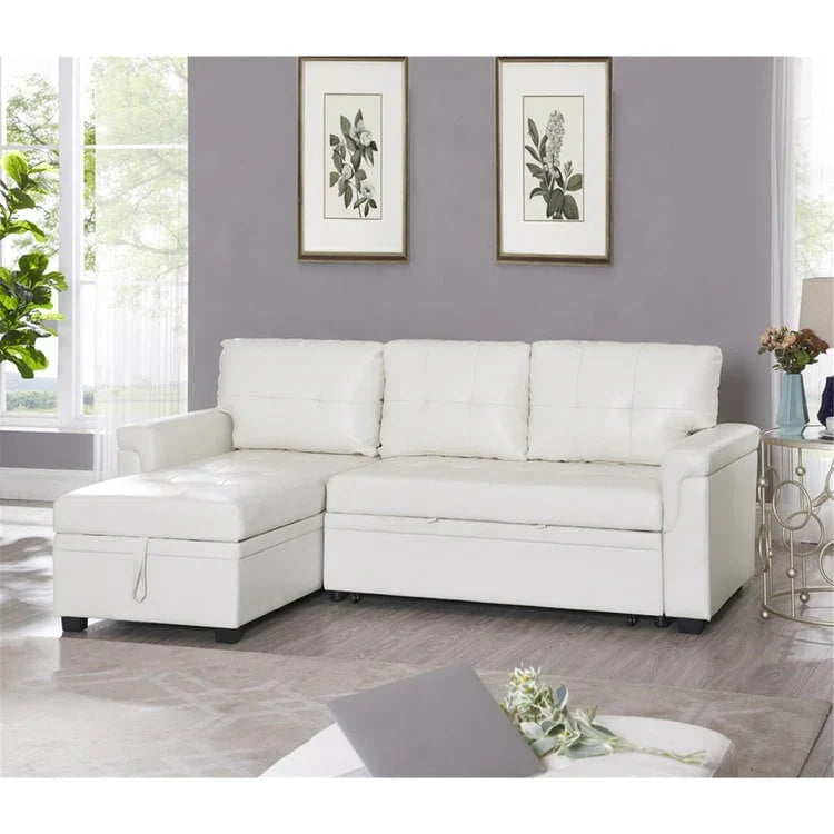 Canapé d'angle réversible convertible avec lit gigogne, méridienne de rangement et pieds durables